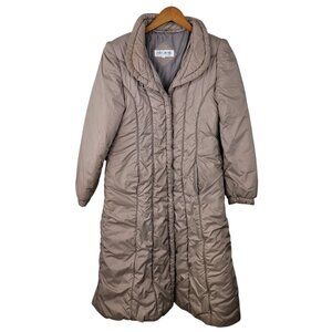 Vintage 70s Quilted Puffer Coat Jacket Small Medium Long Warm Winter Tan Womens